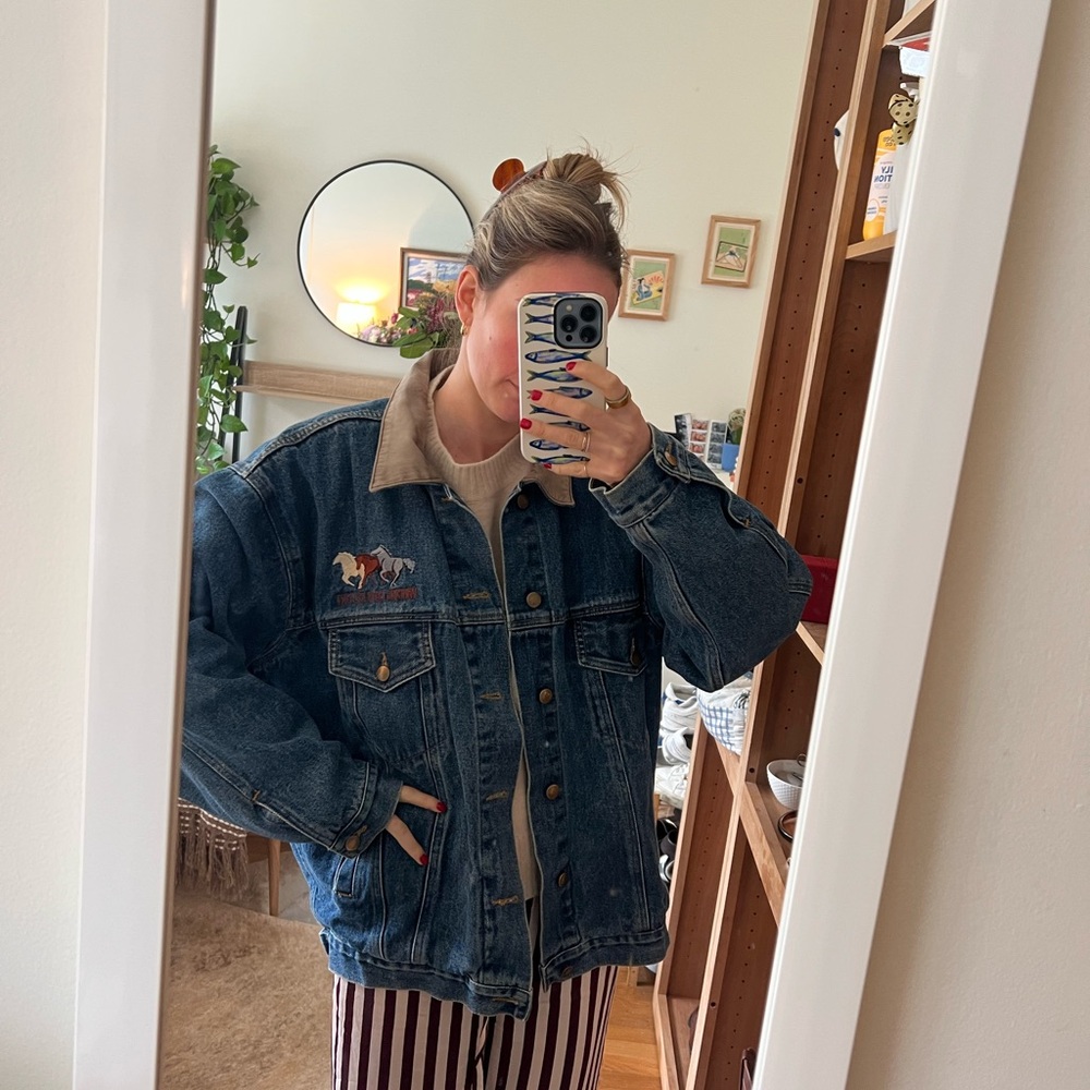 Vintage Western Denim Jacket with Horse Embroidery